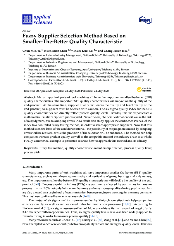 (PDF) Fuzzy Supplier Selection Method Based on Smaller-The-Better ...