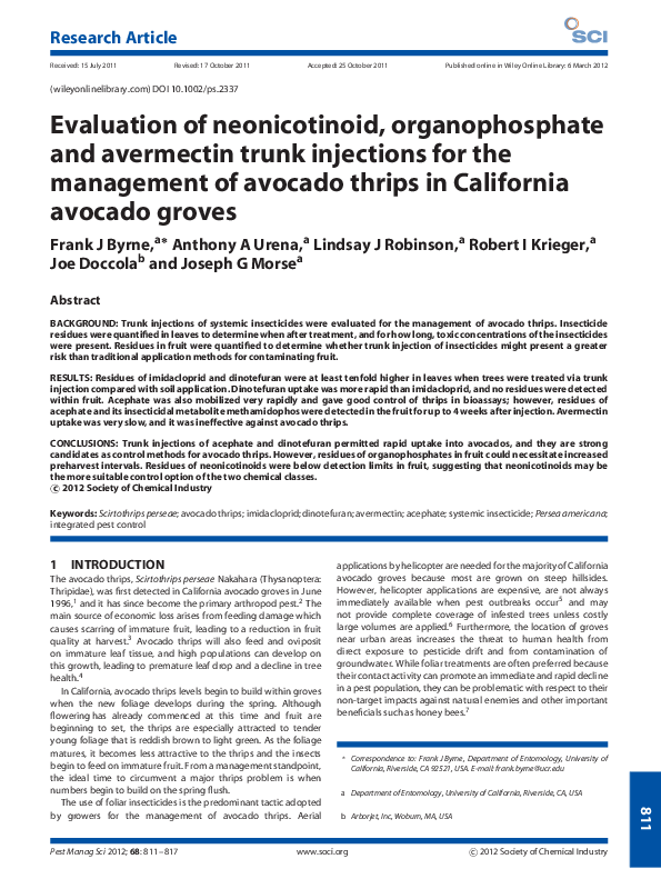(PDF) Evaluation of neonicotinoid, organophosphate and avermectin trunk ...