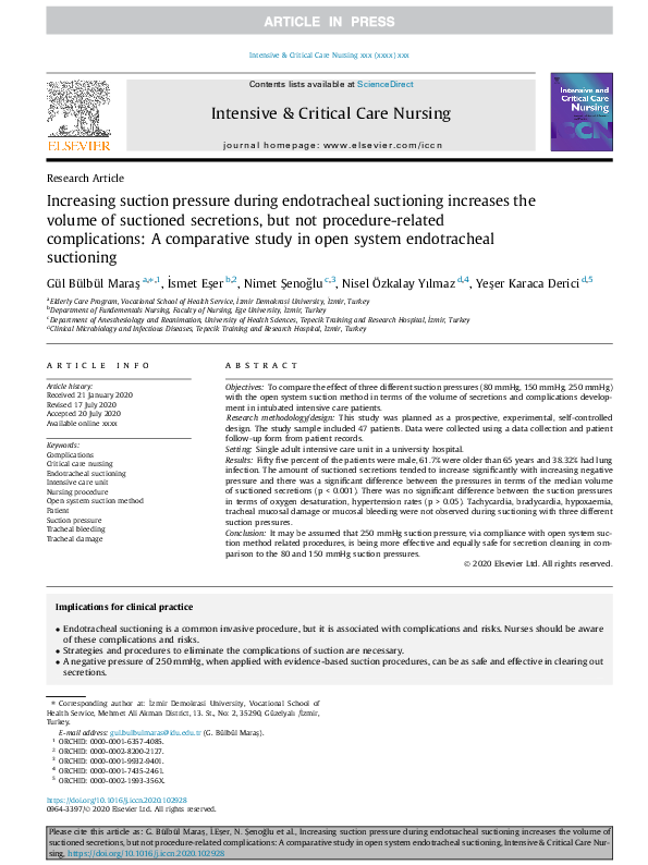 (PDF) Increasing suction pressure during endotracheal suctioning ...