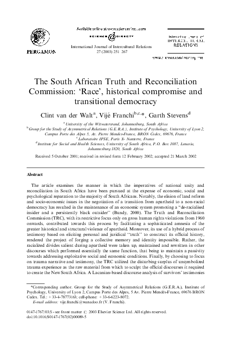 (PDF) The South African Truth and Reconciliation Commission: ‘Race ...