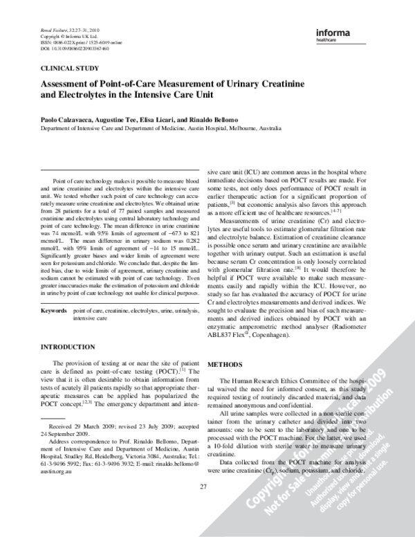 (PDF) Assessment of Point-of-Care Measurement of Urinary Creatinine and ...