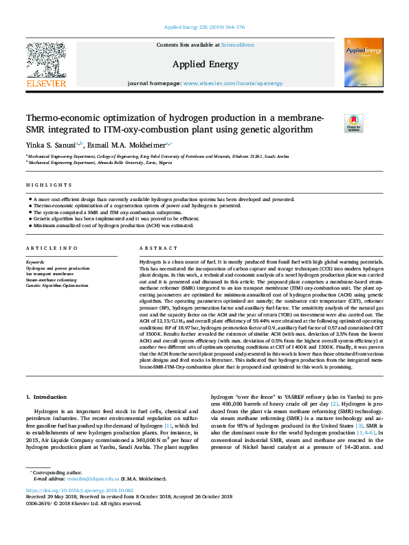 (PDF) Thermo-economic optimization of hydrogen production in a membrane ...