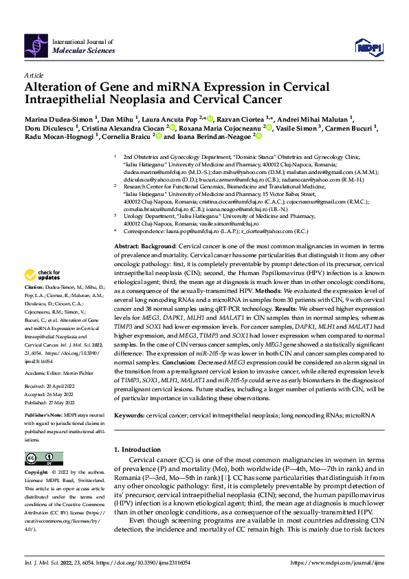 (PDF) Alteration of Gene and miRNA Expression in Cervical ...