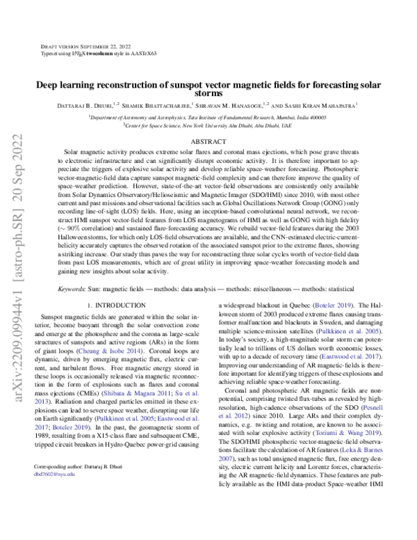 (PDF) Deep-learning Reconstruction of Sunspot Vector Magnetic Fields ...