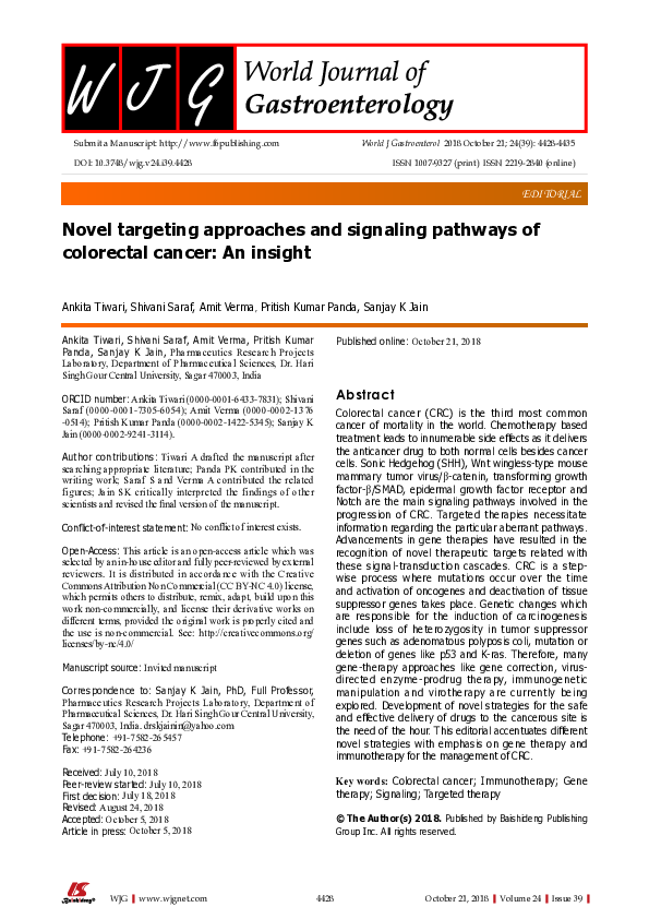 (PDF) Novel targeting approaches and signaling pathways of colorectal ...