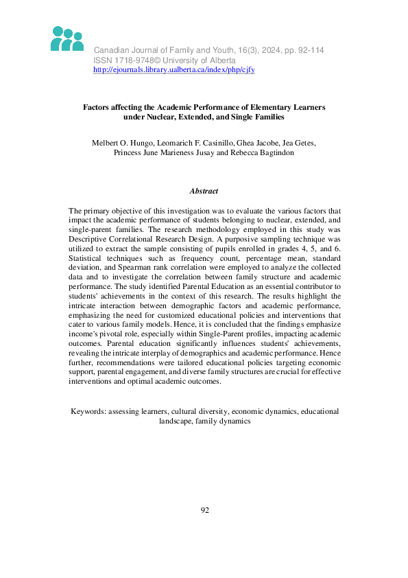(PDF) Factors affecting the Academic Performance of Elementary Learners ...