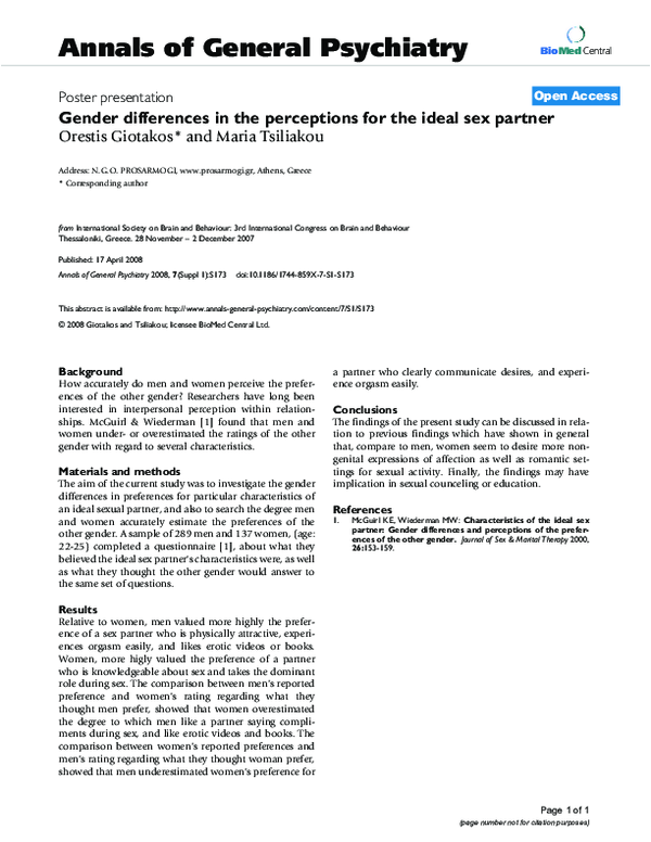 (PDF) Gender differences in the perceptions for the ideal sex partner