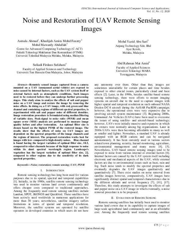 (PDF) Noise and Restoration of UAV Remote Sensing Images