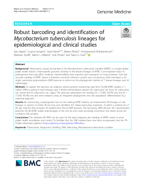 (PDF) Robust barcoding and identification of Mycobacterium tuberculosis ...