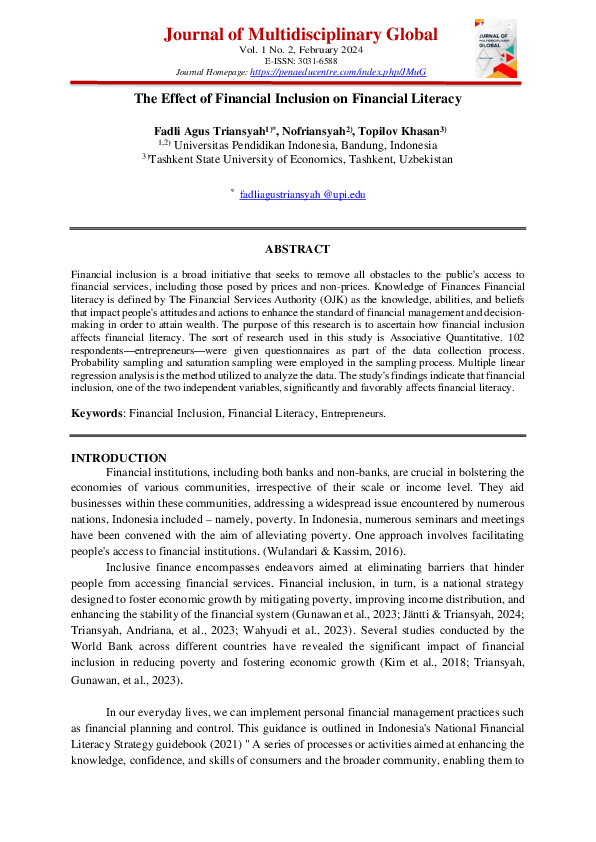 (PDF) The Effect of Financial Inclusion on Financial Literacy