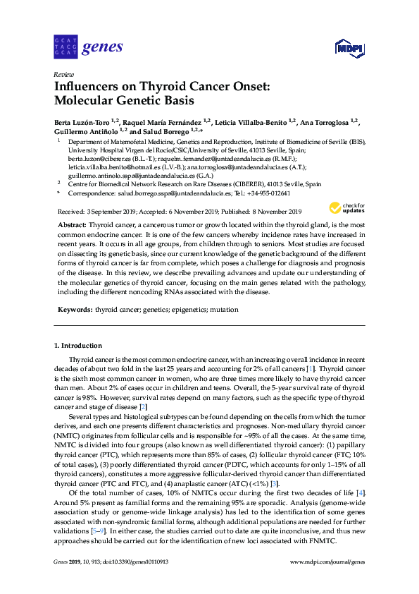 (PDF) Influencers on Thyroid Cancer Onset: Molecular Genetic Basis