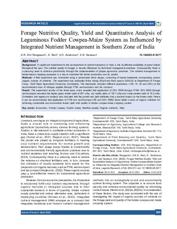 (PDF) Forage Nutritive Quality, Yield and Quantitative Analysis of ...