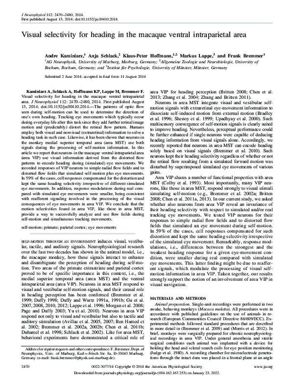 (PDF) Visual selectivity for heading in the macaque ventral ...