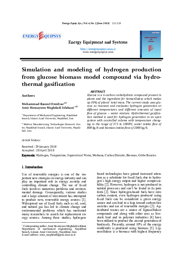 (PDF) Simulation and modeling of hydrogen production from glucose ...
