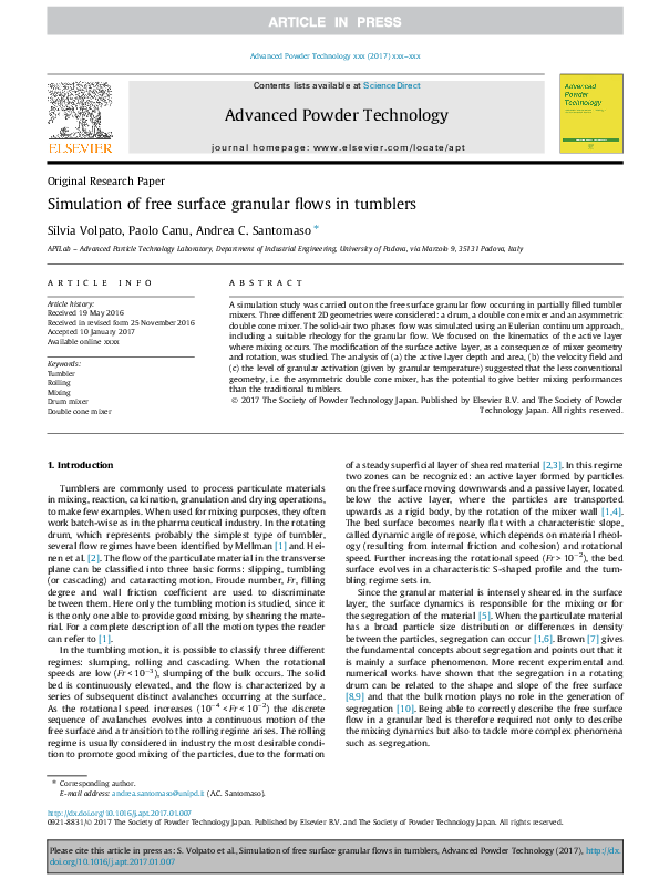 (PDF) Simulation of free surface granular flows in tumblers