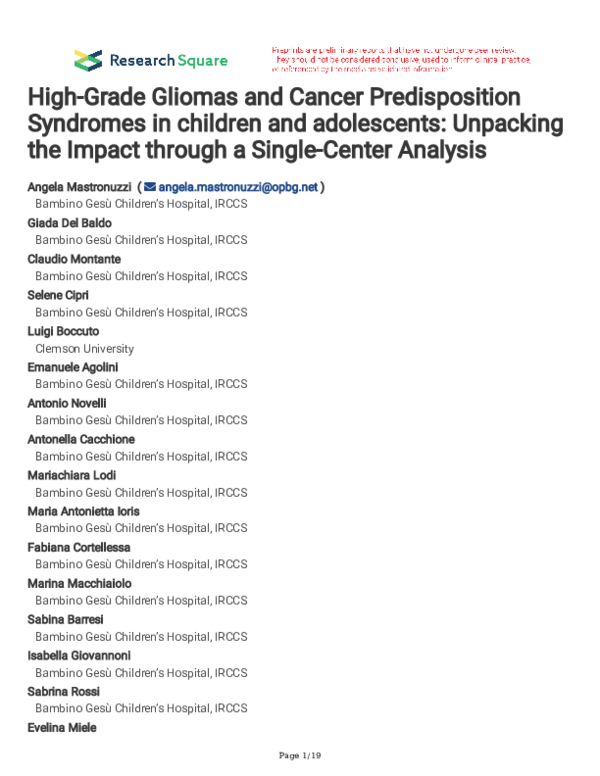 (PDF) High-Grade Gliomas and Cancer Predisposition Syndromes in ...