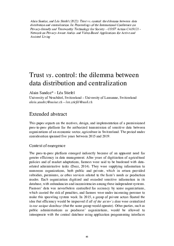 (PDF) Trust vs. control: the dilemma between data distribution and ...