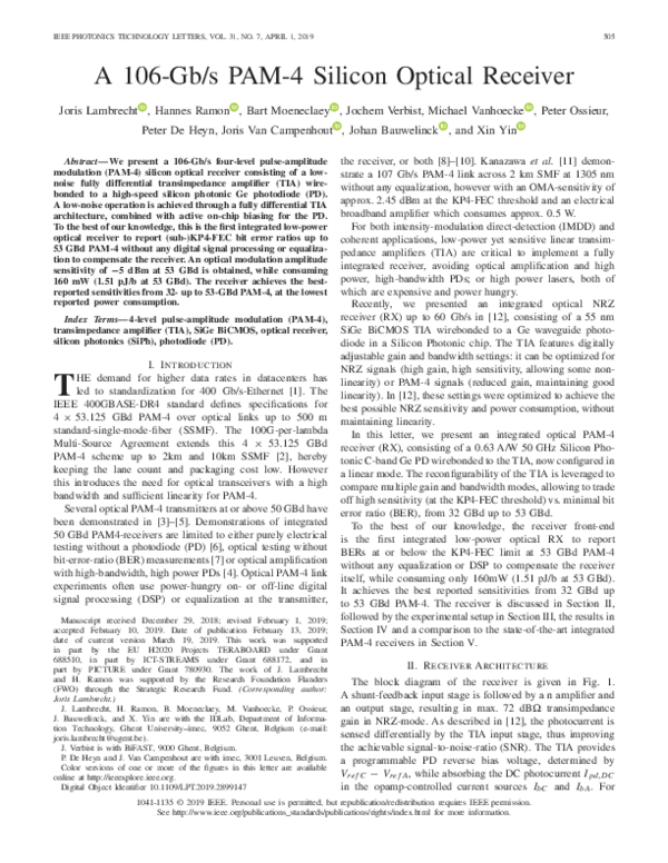 (PDF) A 106-Gb/s PAM-4 Silicon Optical Receiver