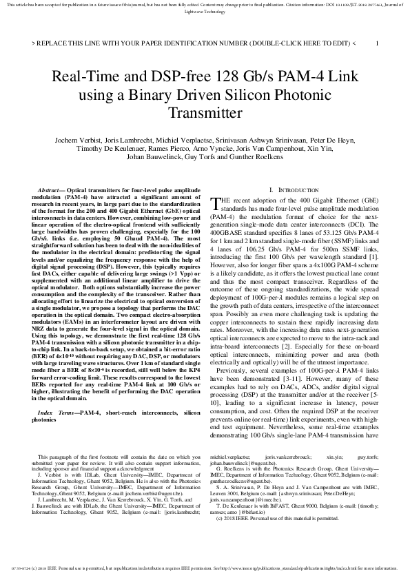 (PDF) Real-Time and DSP-Free 128 Gb/s PAM-4 Link Using a Binary Driven ...