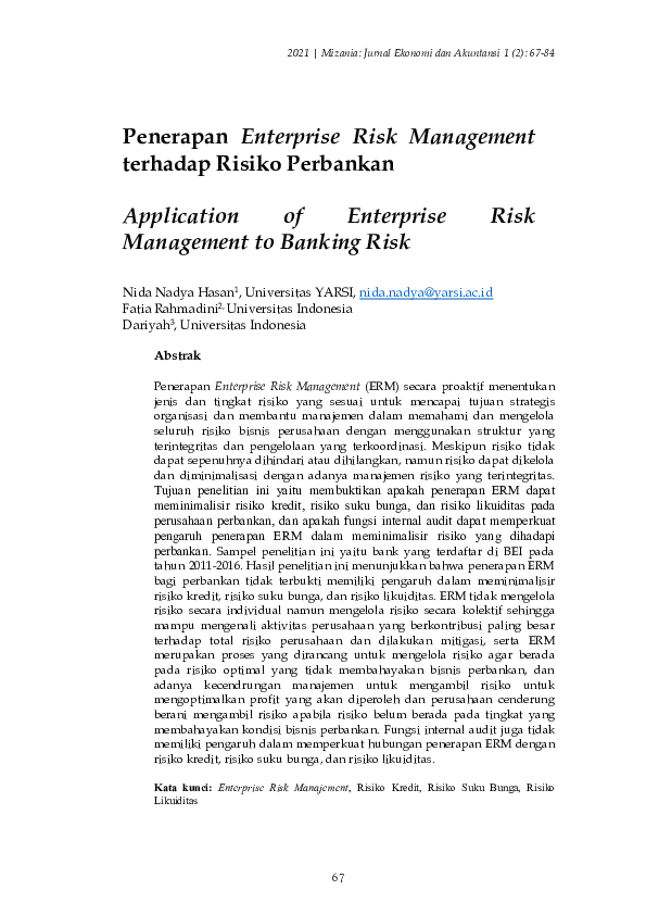 (PDF) Application of Enterprise Risk Management to Banking Risk
