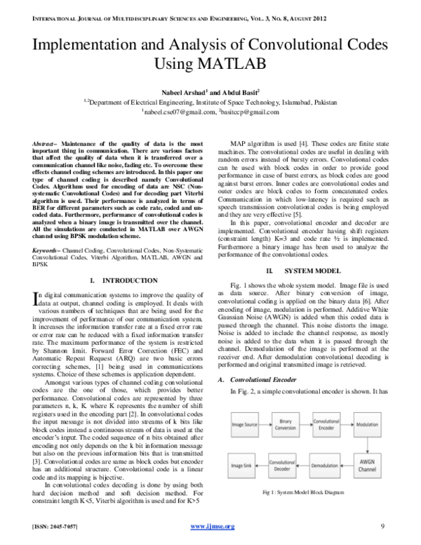 (PDF) Implementation and Analysis of Convolutional Codes Using MATLAB