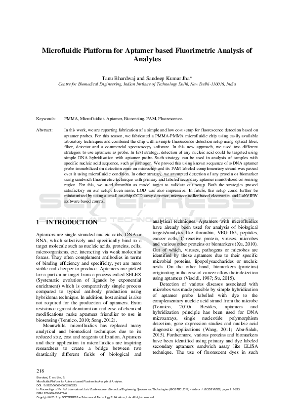 (PDF) Microfluidic Platform for Aptamer based Fluorimetric Analysis of ...