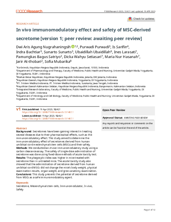 (PDF) In vivo immunomodulatory effect and safety of MSC-derived secretome