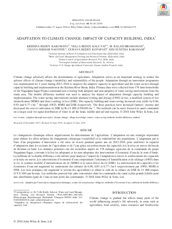 (PDF) Adaptation to Climate Change: Impact of Capacity Building, India