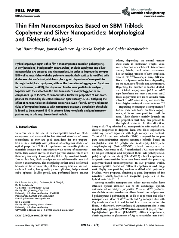 (PDF) Thin Film Nanocomposites Based on SBM Triblock Copolymer and ...