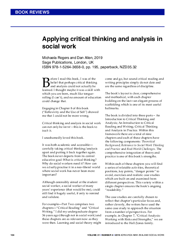 (PDF) Applying Critical Thinking and Analysis in Social Work
