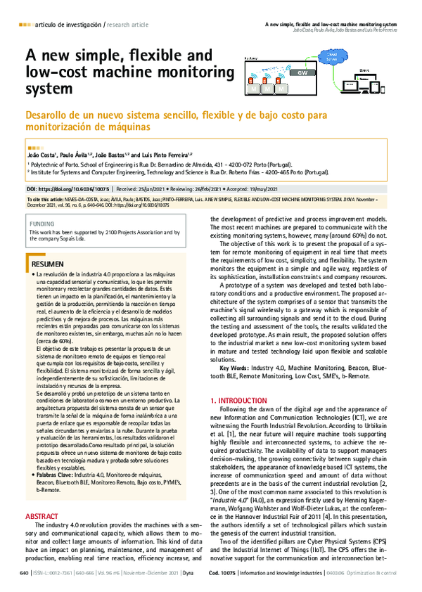 (PDF) A New Simple, Flexible and Low-Cost Machine Monitoring System
