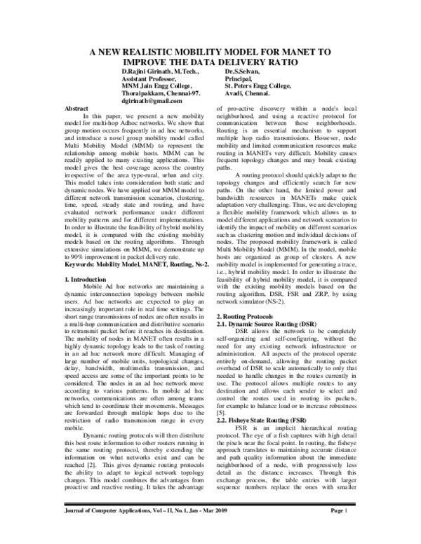 (PDF) A New Realistic Mobility Model for Manet to Improve the Data ...