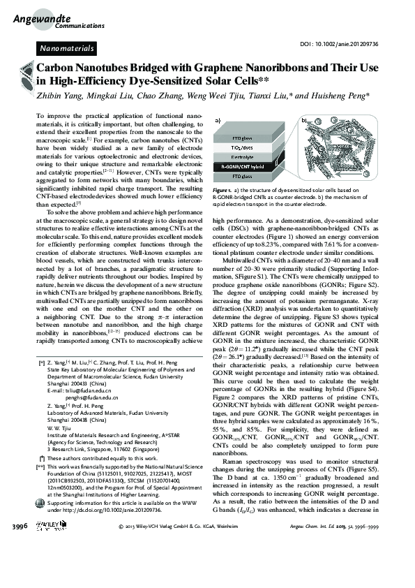 (PDF) Carbon Nanotubes Bridged with Graphene Nanoribbons and Their Use ...