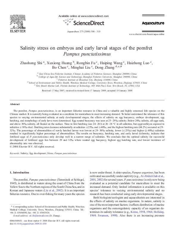 (PDF) Salinity stress on embryos and early larval stages of the pomfret ...