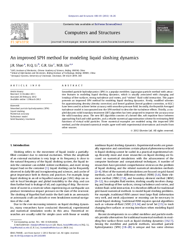 (PDF) An improved SPH method for modeling liquid sloshing dynamics