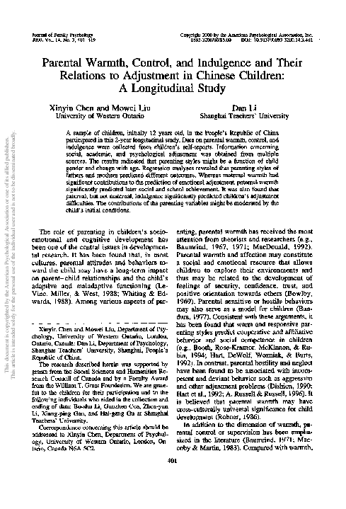 (PDF) Parental warmth, control, and indulgence and their relations to ...