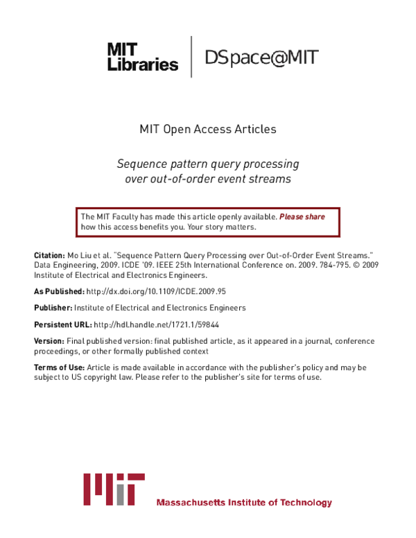(PDF) Sequence Pattern Query Processing over Out-of-Order Event Streams