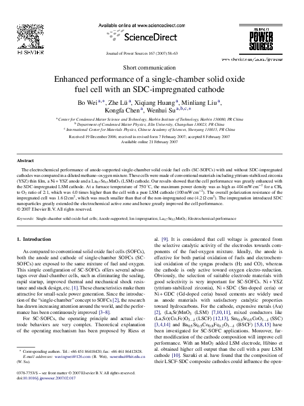 (PDF) Enhanced performance of a single-chamber solid oxide fuel cell ...
