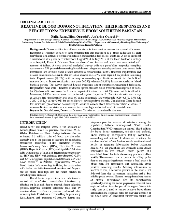 (PDF) Reactive Blood Donor Notification; Their Responses And ...