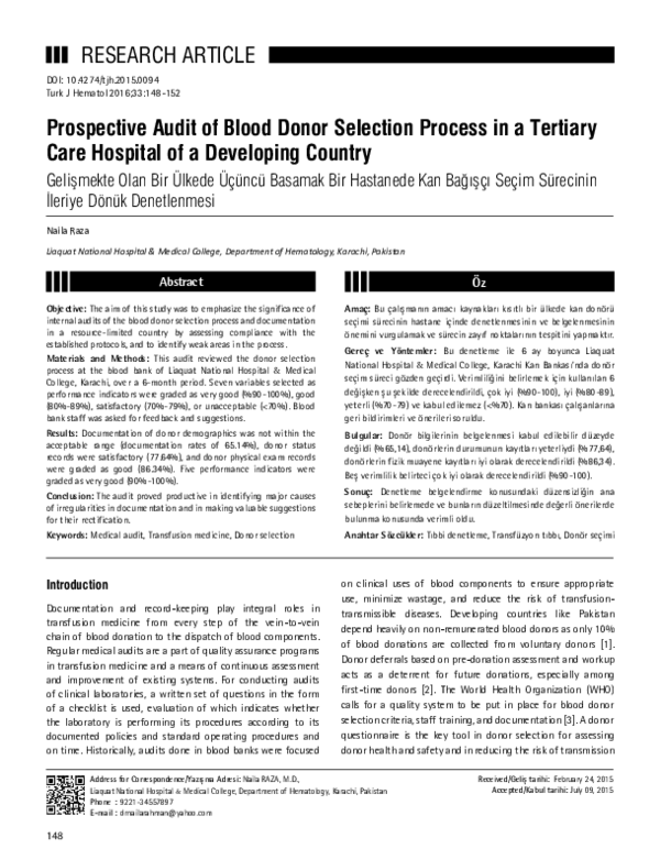 (PDF) Prospective Audit of Blood Donor Selection Process in a Tertiary ...