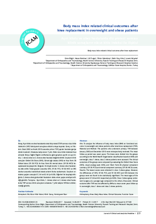 (PDF) Body mass index related clinical outcomes after knee replacement ...