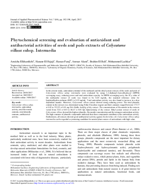 (PDF) Phytochemical screening and evaluation of antioxidant and ...
