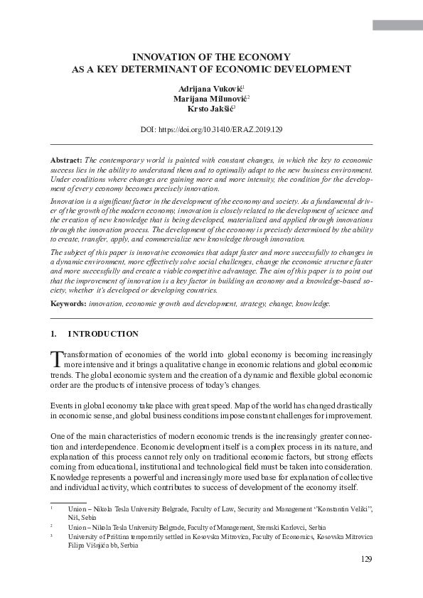 (PDF) Innovation of the Economy as a Key Determinant of Economic ...