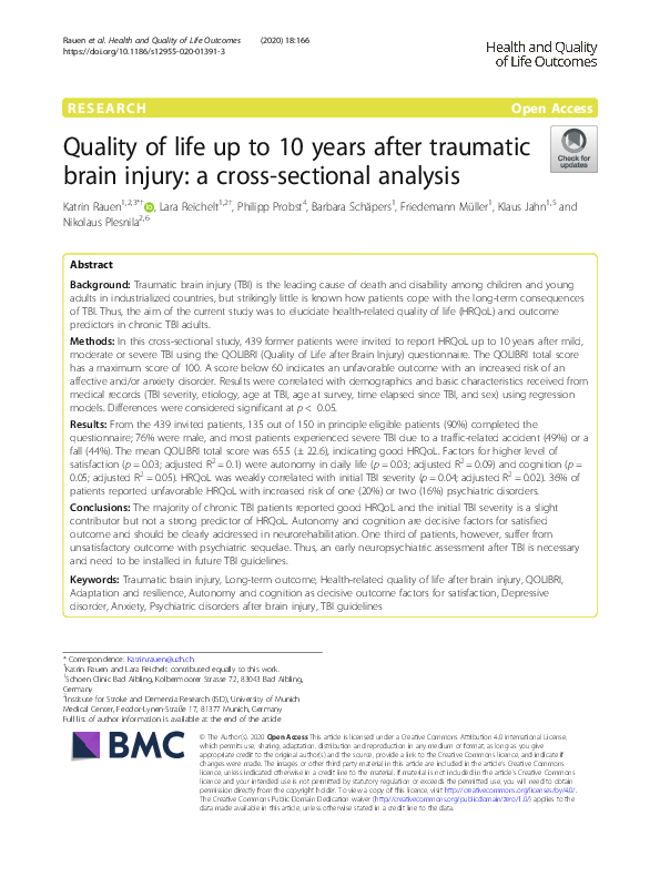 (PDF) Quality of life up to 10 years after traumatic brain injury: a ...