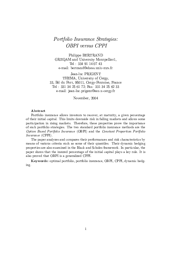 (PDF) Portfolio Insurance Strategies: OBPI versus CPPI