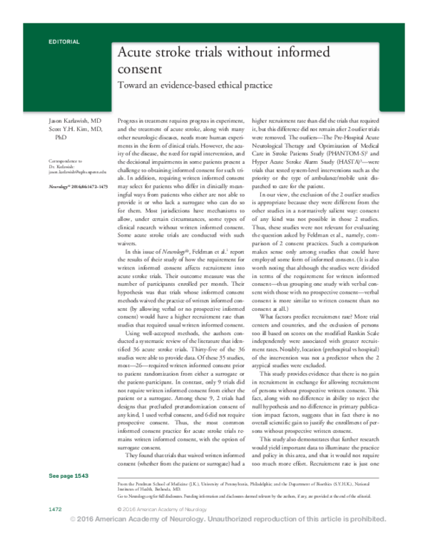 (PDF) Acute stroke trials without informed consent