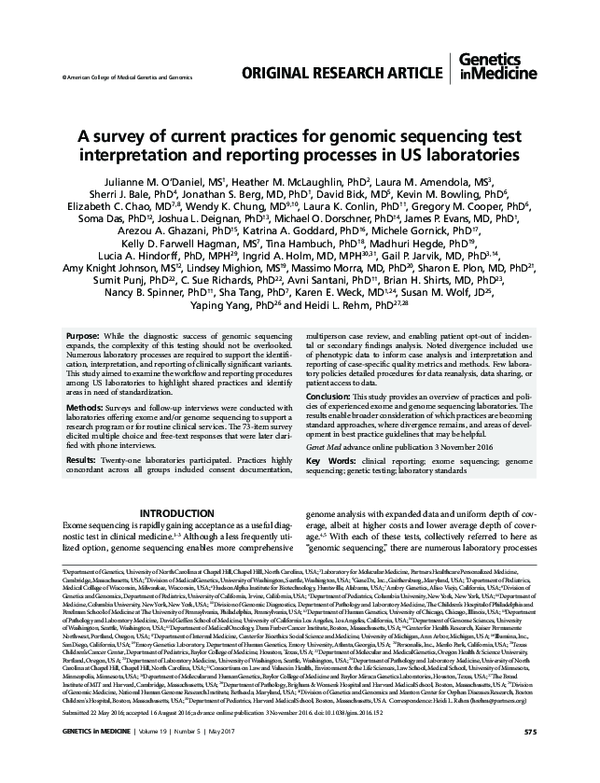 (PDF) A survey of current practices for genomic sequencing test ...