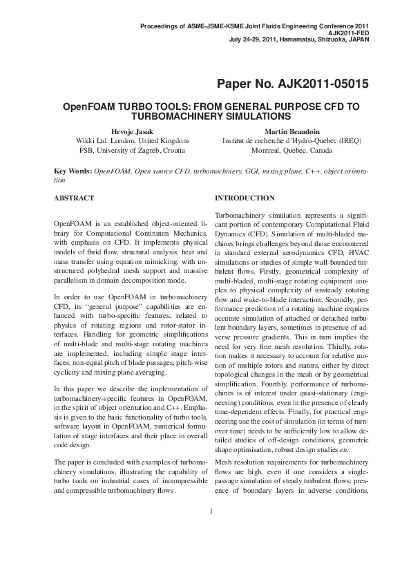 (PDF) OpenFOAM turbo tools: From general purpose CFD to turbomachinery ...