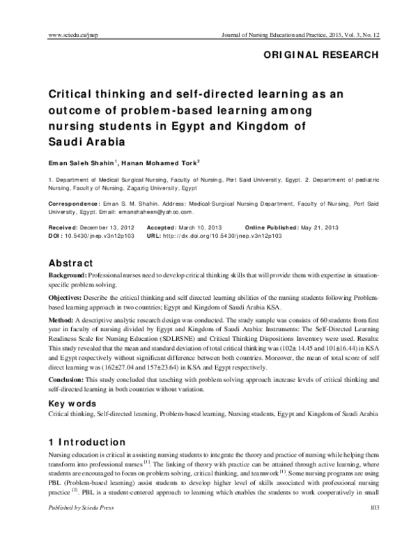 (PDF) Critical thinking and self-directed learning as an outcome of ...