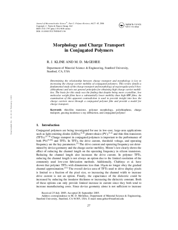 (PDF) Morphology and Charge Transport in Conjugated Polymers